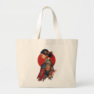 Elegant Korean Woman in Hanbok Portrait Art Canvas Large Tote Bag