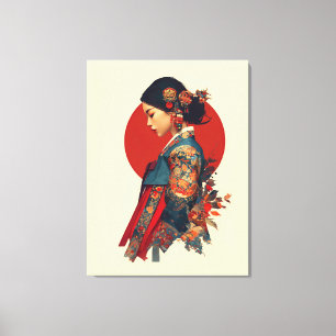 Elegant Korean Woman in Hanbok Portrait Art Canvas Print