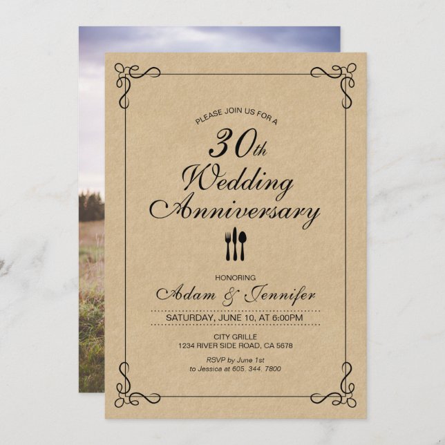 Elegant kraft 30th Wedding Anniversary Invitation (Front/Back)