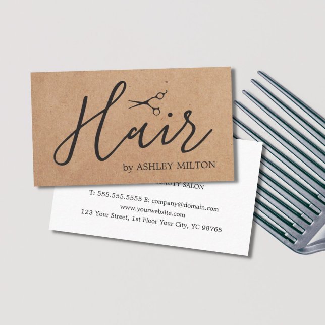 Elegant Kraft Dark Grey Scissors Hair Stylist Business Card (Creator Uploaded)