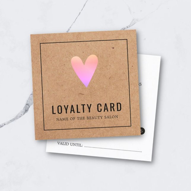 Elegant Kraft Pink Heart Beauty Salon Loyalty Card (Creator Uploaded)