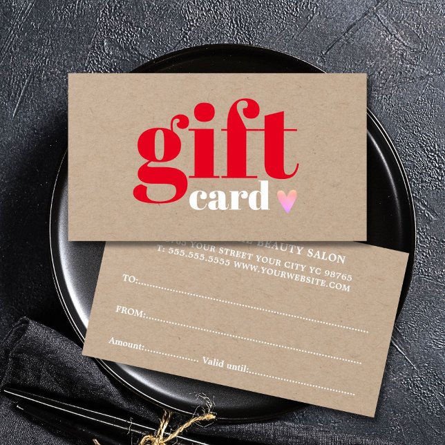 Elegant Kraft Red Pink Heart Beauty Gift Card (Creator Uploaded)