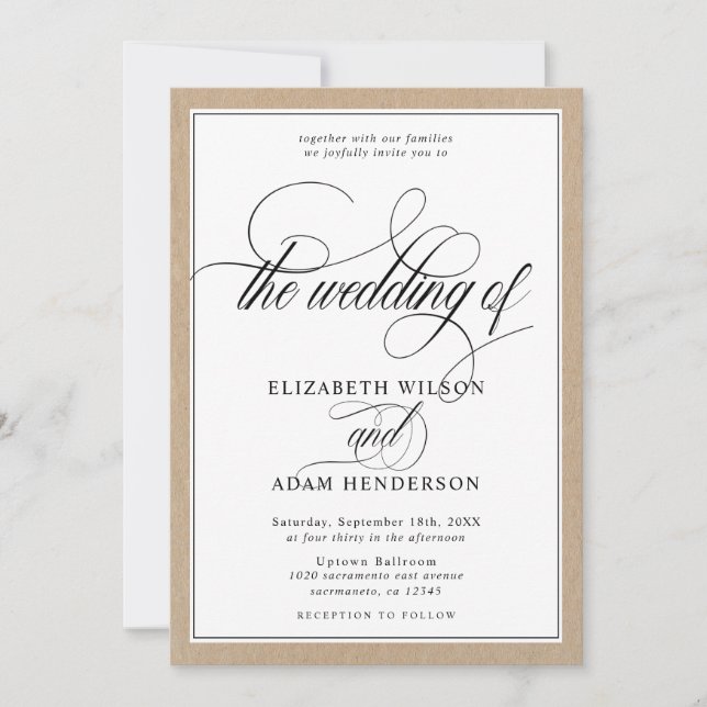 Elegant Kraft Texture Classic Wedding Invitation (Front)