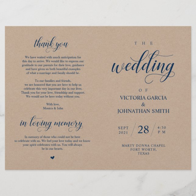 Elegant Kraft Wedding Ceremony Foldable Program (Front)
