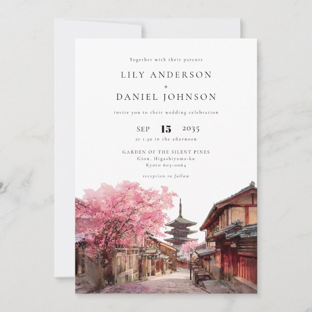 Elegant Kyoto Japan Destination Wedding Invitation (Front)