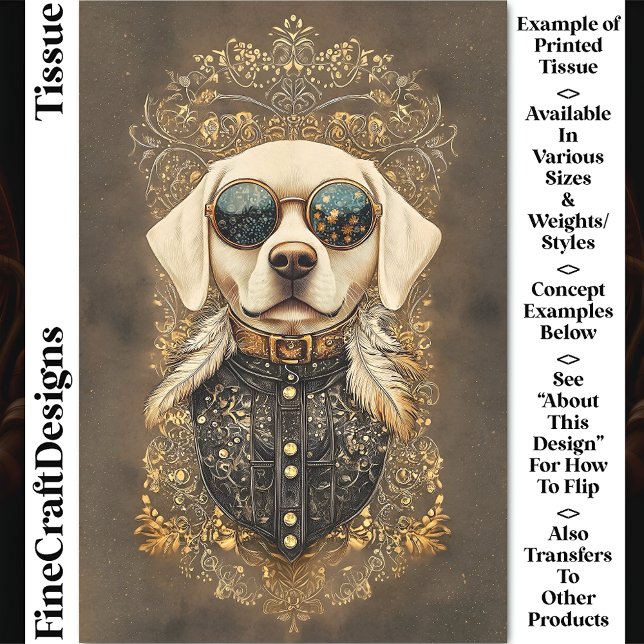 Elegant Labrador Dog, Gold Filigree CM3 Decoupage Tissue Paper (Creator Uploaded)