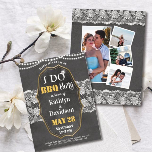 Elegant Lace 4 Photo I DO Engagement  Invitation (Creator Uploaded)