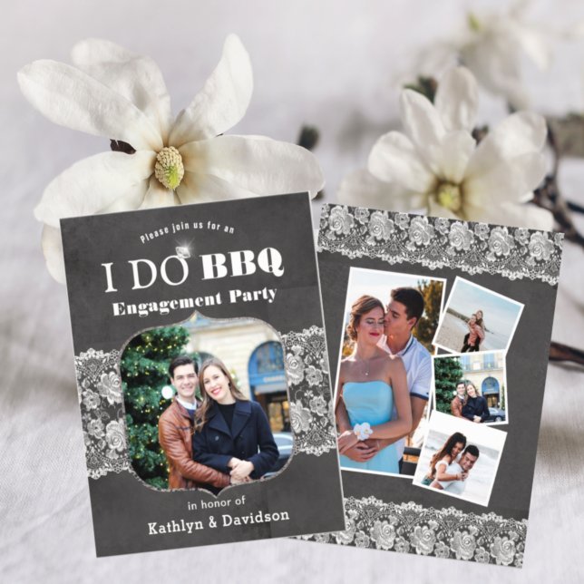 Elegant Lace 5 Photo Engagement Party Invitation (Creator Uploaded)