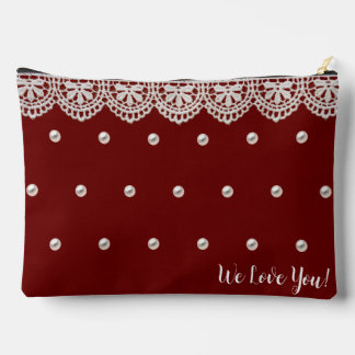 Elegant Lace and Pearls Customised Message Accessory Pouch