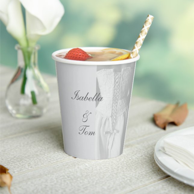 Elegant Lace Bridal Script Wedding Party Paper Cups (Insitu)