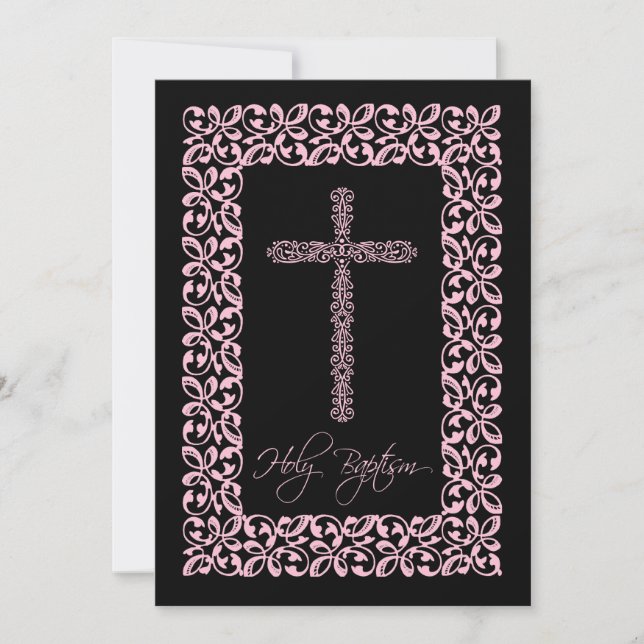Elegant Lace Cross Baby Holy Baptism Inviation Invitation (Front)