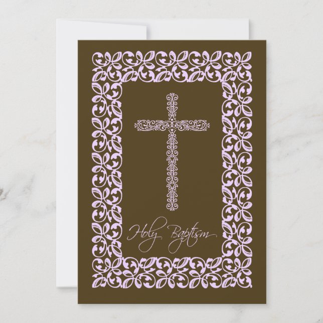 Elegant Lace Cross Baby Holy Baptism Inviation Invitation (Front)