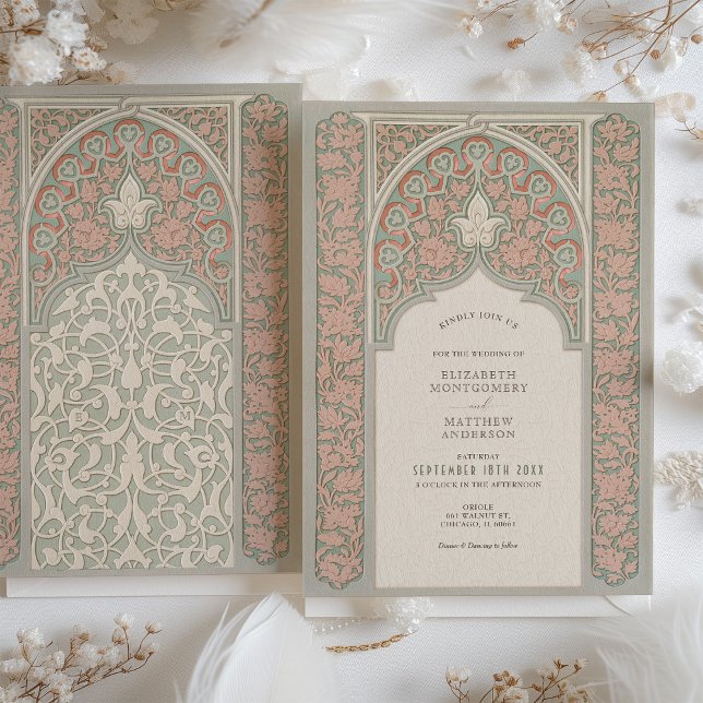 Elegant Lace Floral Wedding Soft Peach Mint Invitation (Creator Uploaded)