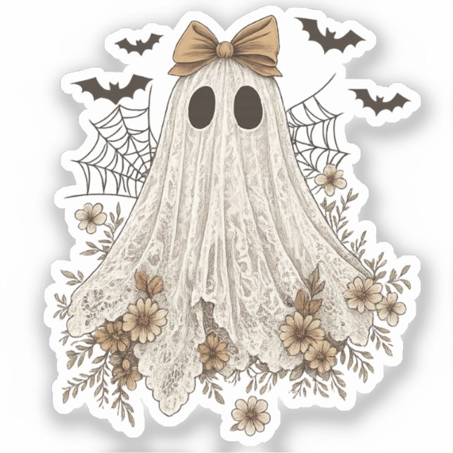 Elegant Lace Ghost with Bow | Floral Ghost  (Front)
