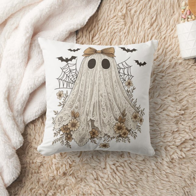 Elegant Lace Ghost with Bow | Floral Ghost  Cushion (Blanket)