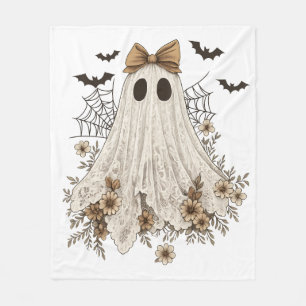 Elegant Lace Ghost with Bow Floral Ghost Fleece Blanket