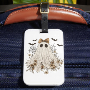 Elegant Lace Ghost with Bow Floral Ghost Luggage Tag