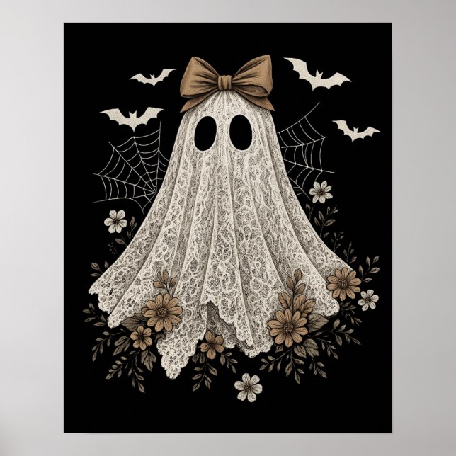 Elegant Lace Ghost with Bow | Floral Ghost  Poster (Front)