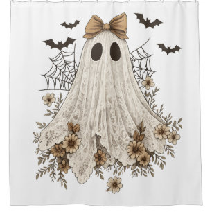 Elegant Lace Ghost with Bow Floral Ghost Shower Curtain
