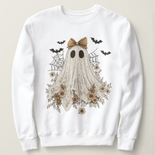 Elegant Lace Ghost with Bow   Floral Ghost  Sweatshirt