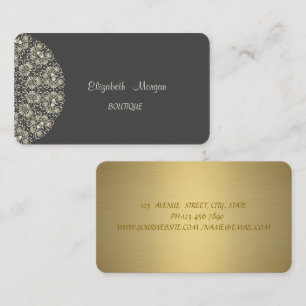 Elegant Lace Gray Gold Business Card