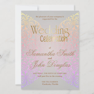 Elegant Lace Grey, Peach & Gold Modern Minimalist Invitation