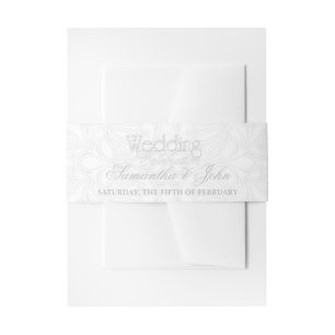 Elegant Lace Grey & White Modern Minimalist Invitation Belly Band