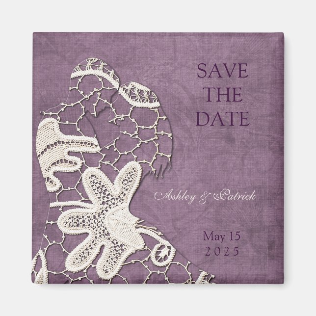 Elegant Lace Lovers Save the Date Magnet (Front)