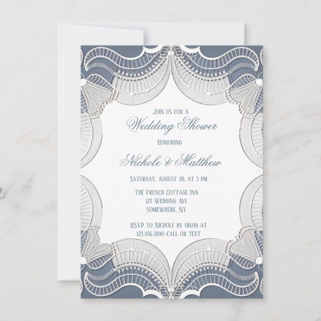 Elegant Lace On Blue Gradient Wedding Shower Invitation (Front)