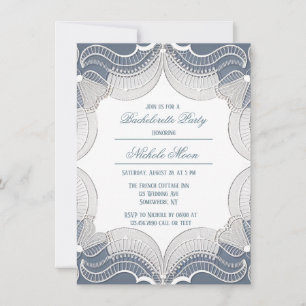 Elegant Lace On Blue Wedding Bachelorette Party Invitation