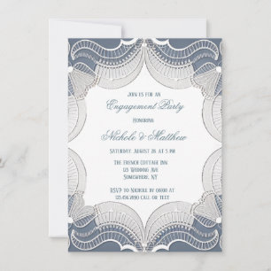 Elegant Lace On Blue Wedding Engagement Party Invitation