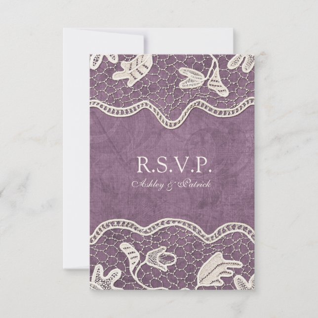 Elegant Lace on Violet Background RSVP (Front)