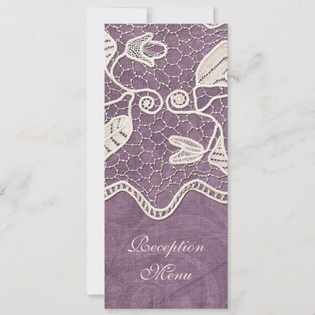 Elegant Lace on Violet Background Wedding Menu Invitation (Front)