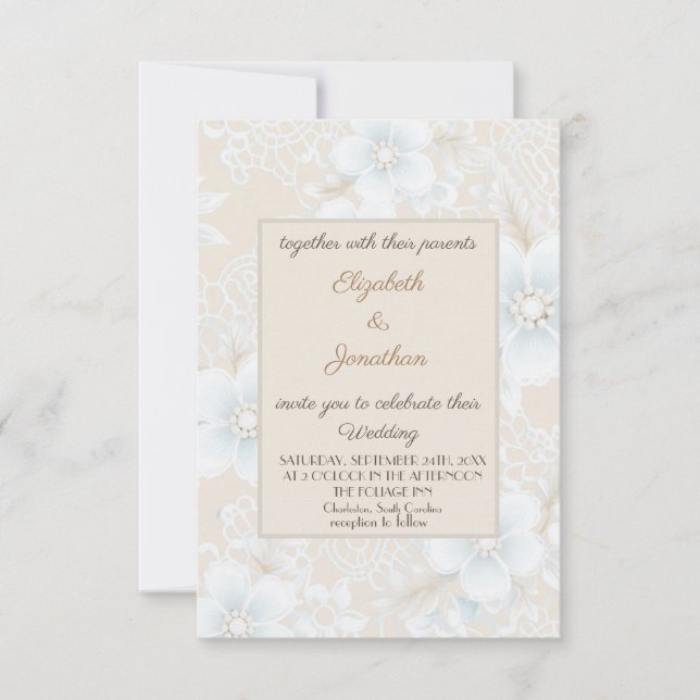 Elegant Lace Pattern French style Neutral Wedding Invitation (Front)