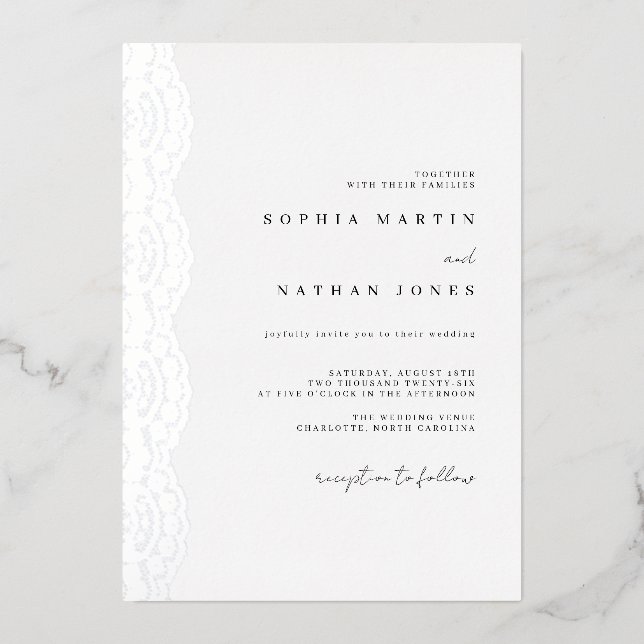 Elegant Lace Real Silver Foil Wedding  (Front)
