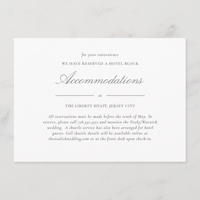 Elegant Lace Script Wedding Accommodation Enclosure Card (Front)