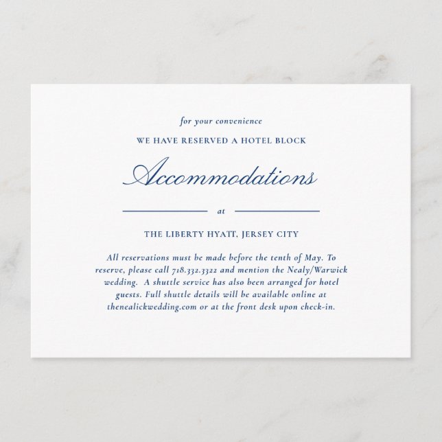 Elegant Lace Script Wedding Accommodation Enclosure Card (Front)