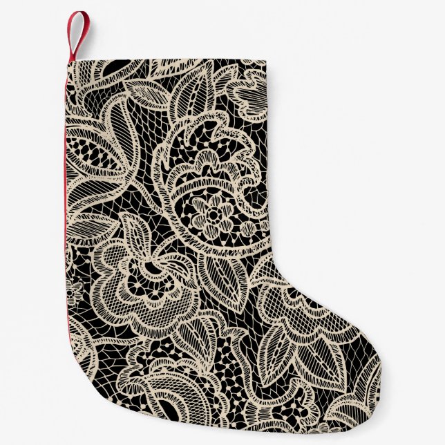 Elegant Lace Seamless Pattern Design Small Christmas Stocking (Front)