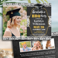 Elegant Lace Silver Glitter Photo Graduation Party