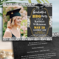 Elegant Lace Silver Glitter Photo Graduation Party