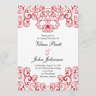 Elegant Lace Skull Calavera Invitation Card in Red