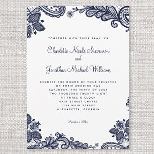 Elegant Lace Wedding Custom Photo Blue White Chic Invitation