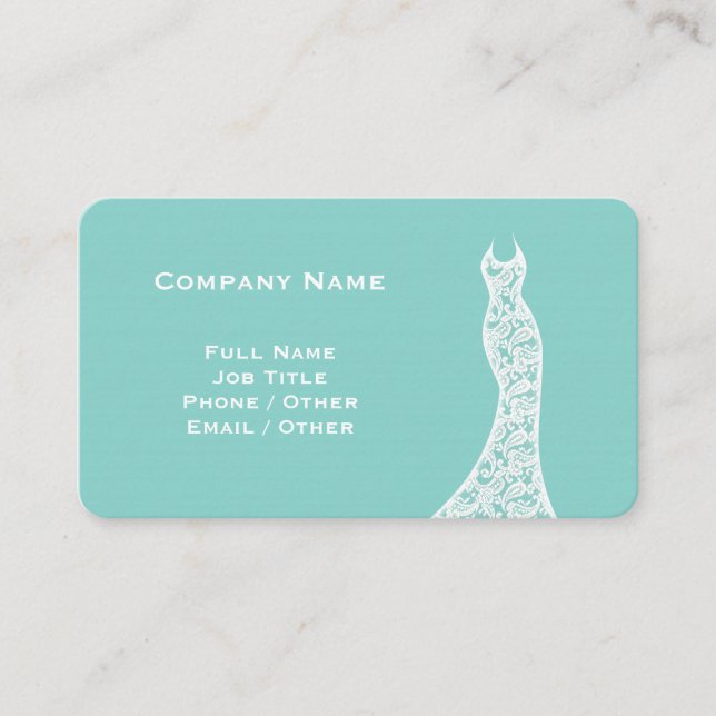 Elegant Lace Wedding Dress turquoise Business Card (Front)