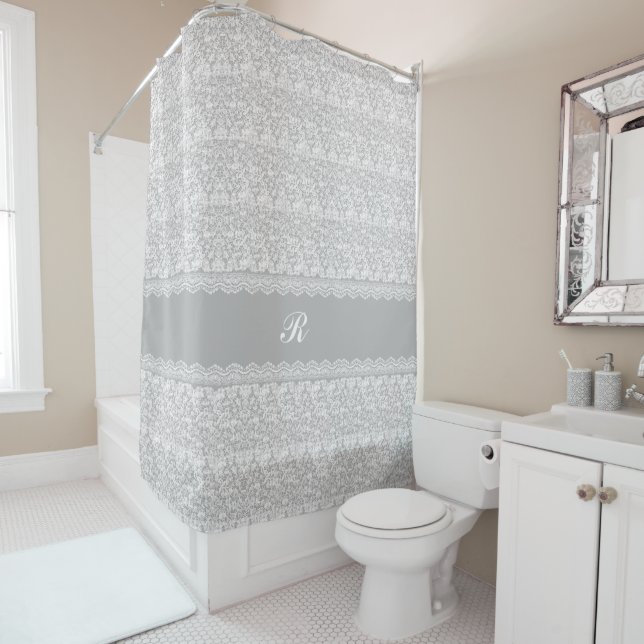 Elegant Lace with (or without) Initial Shower Curtain (In Situ)