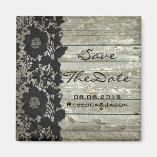 Elegant lace wood country wedding save the date magnet
