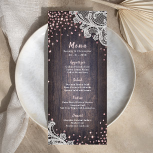 Elegant Lace wood pink glitter rustic wedding menu