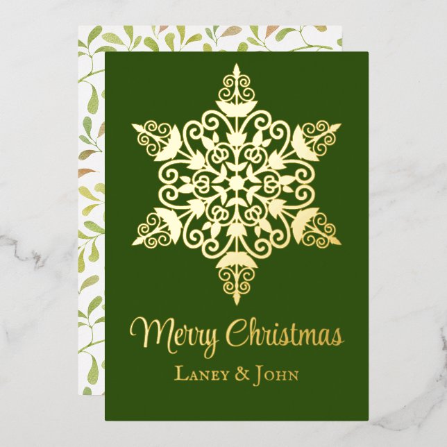 Elegant Lacy Snowflake on Green (Front/Back)