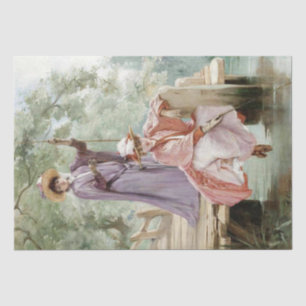 Elegant Ladies Fishing on Dock in Nature Decoupage Tissue Paper