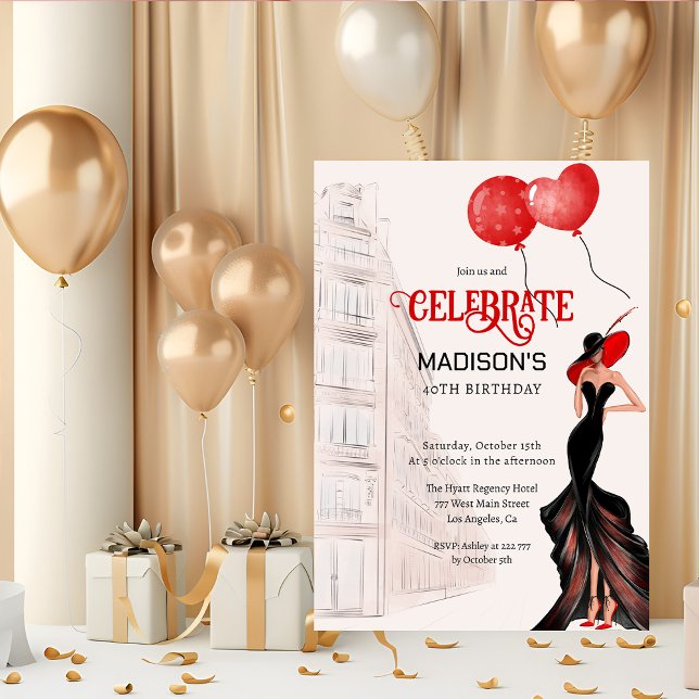 Elegant Lady And Balloons Birthday  Invitation (Creator Uploaded)