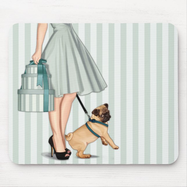 Elegant lady and pug mouse pad (Front)